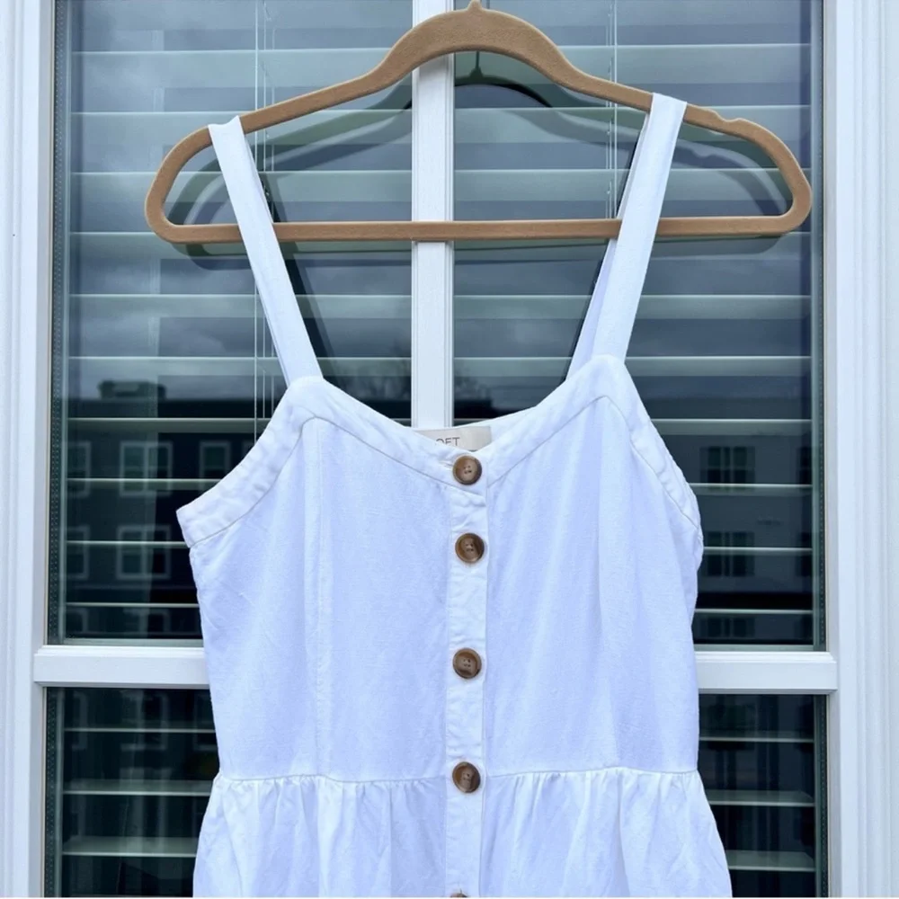 LOFT White Linen Blend Button Front Sundress 6 Coastal Cottagecore Dress - Picture 9 of 17